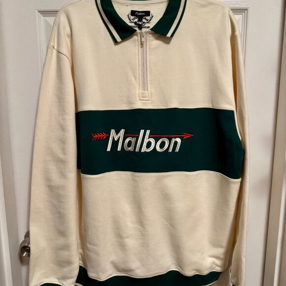 NWT. Malbone Golf Collegiate half zip collared sweatshirt Cream/Forest Green. L - Picture 1 of 6